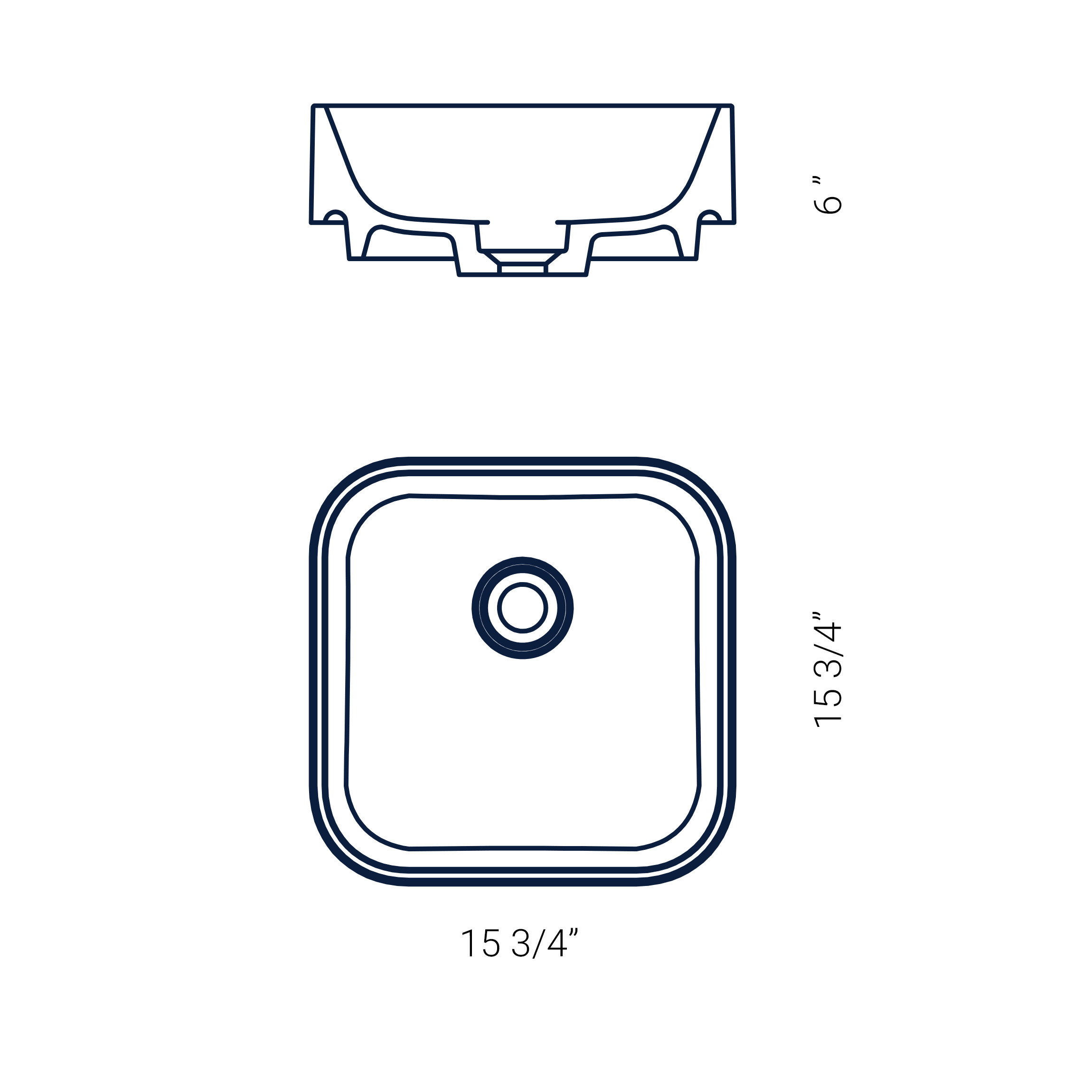 15"x 15" AC SQUARE COUNTER-TOP SINK
