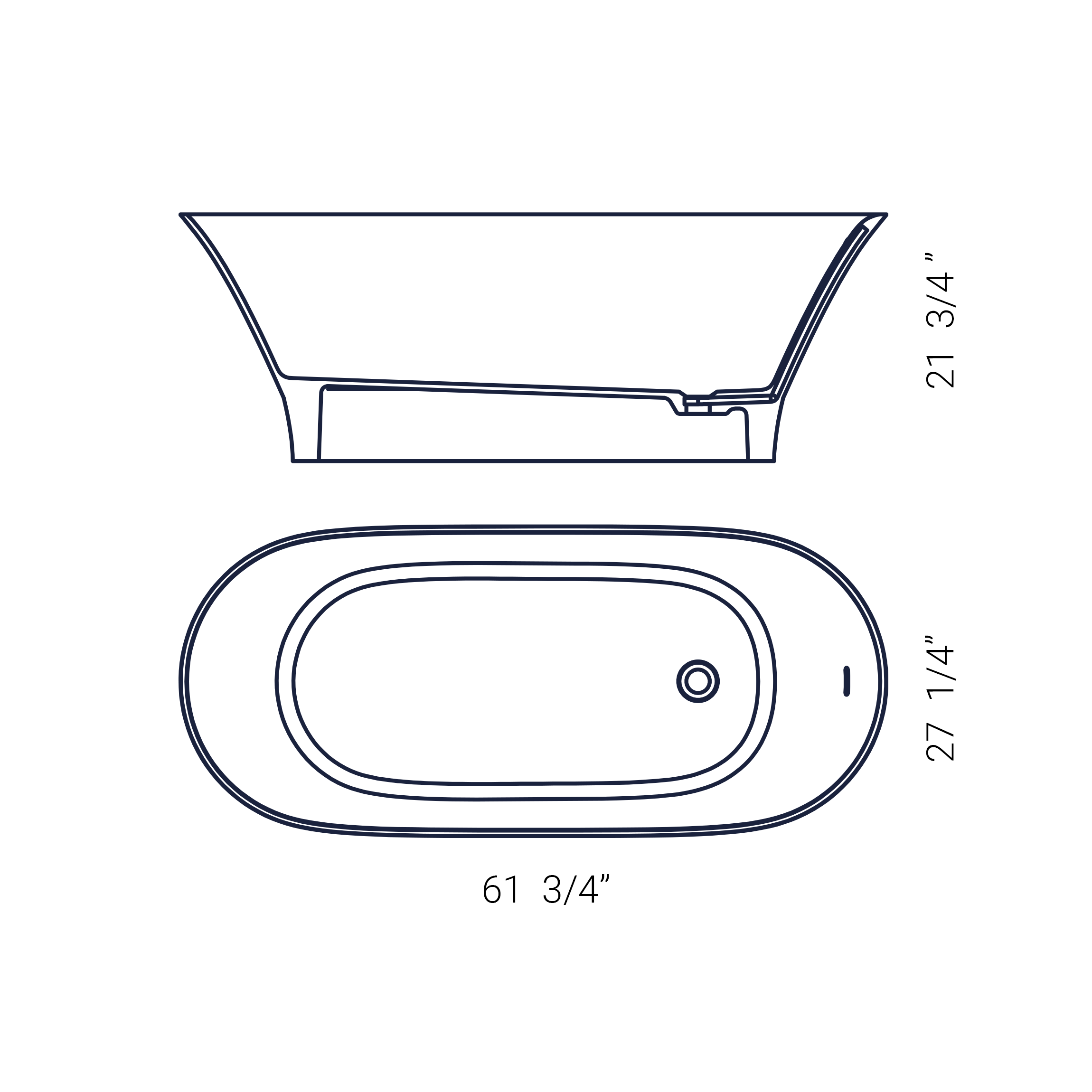 BAIGNOIRE OVALE AUTOPORTANTE MAC 61" x 27"