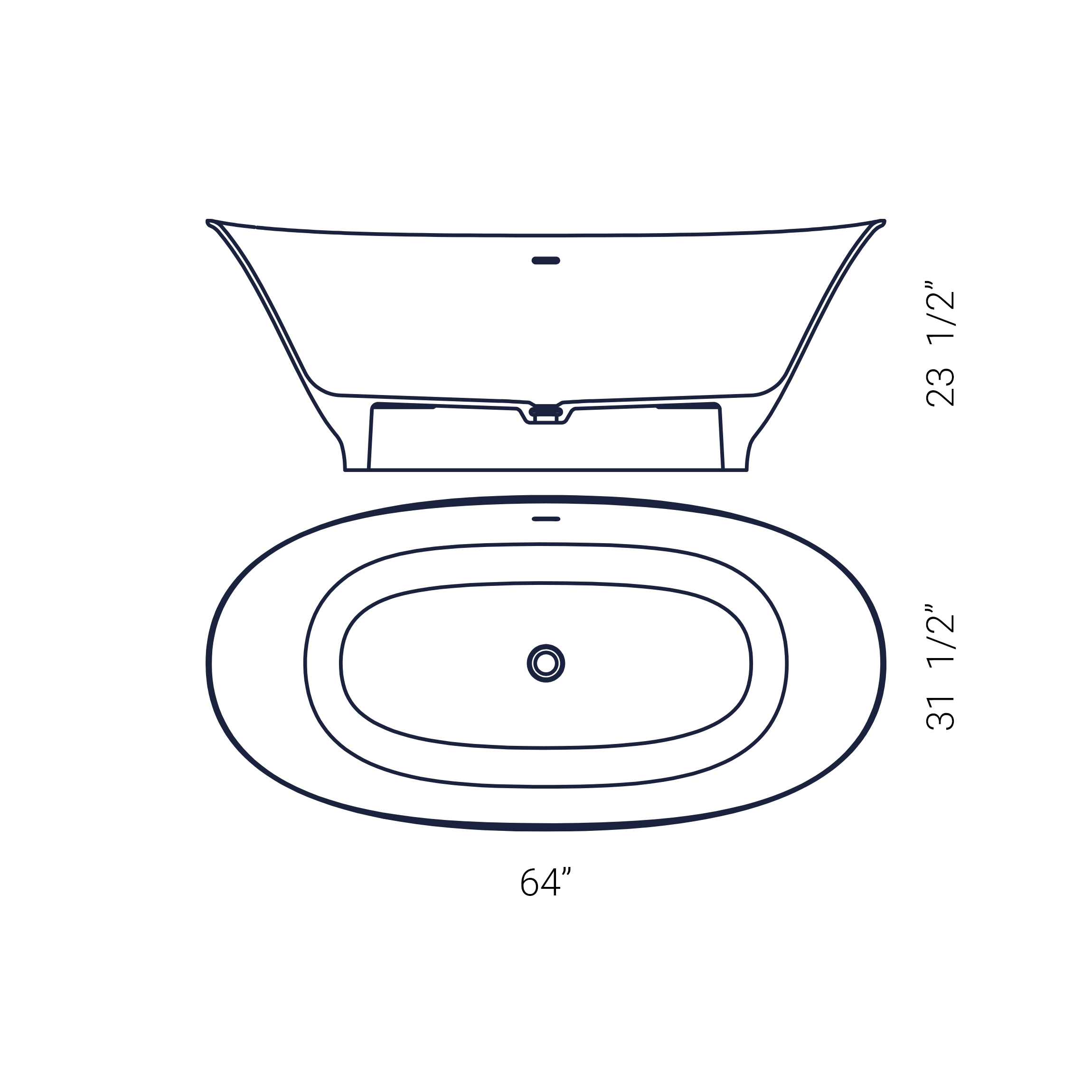 64"x 31.5" RUSH FREESTANDING OVAL BATHTUB